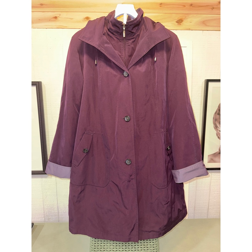 Miss Gallery Raincoat Women Plum Purple Double Layer Hooded Trench XL